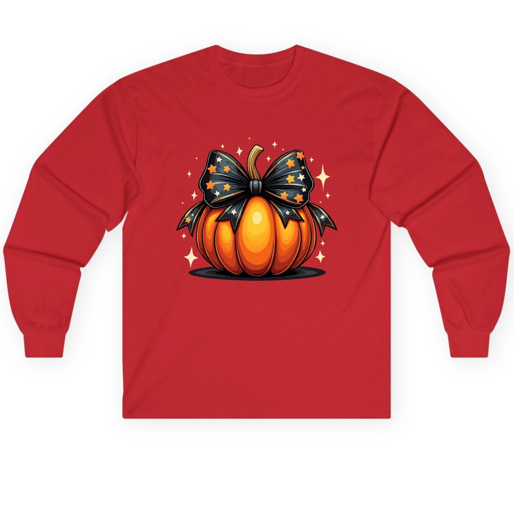 Starry Bow Pumpkin Halloween pumpkin Long Sleeve Tee Red product mockup