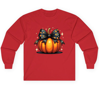 Starry Bow Pumpkin Halloween pumpkin Long Sleeve Tee Red product mockup