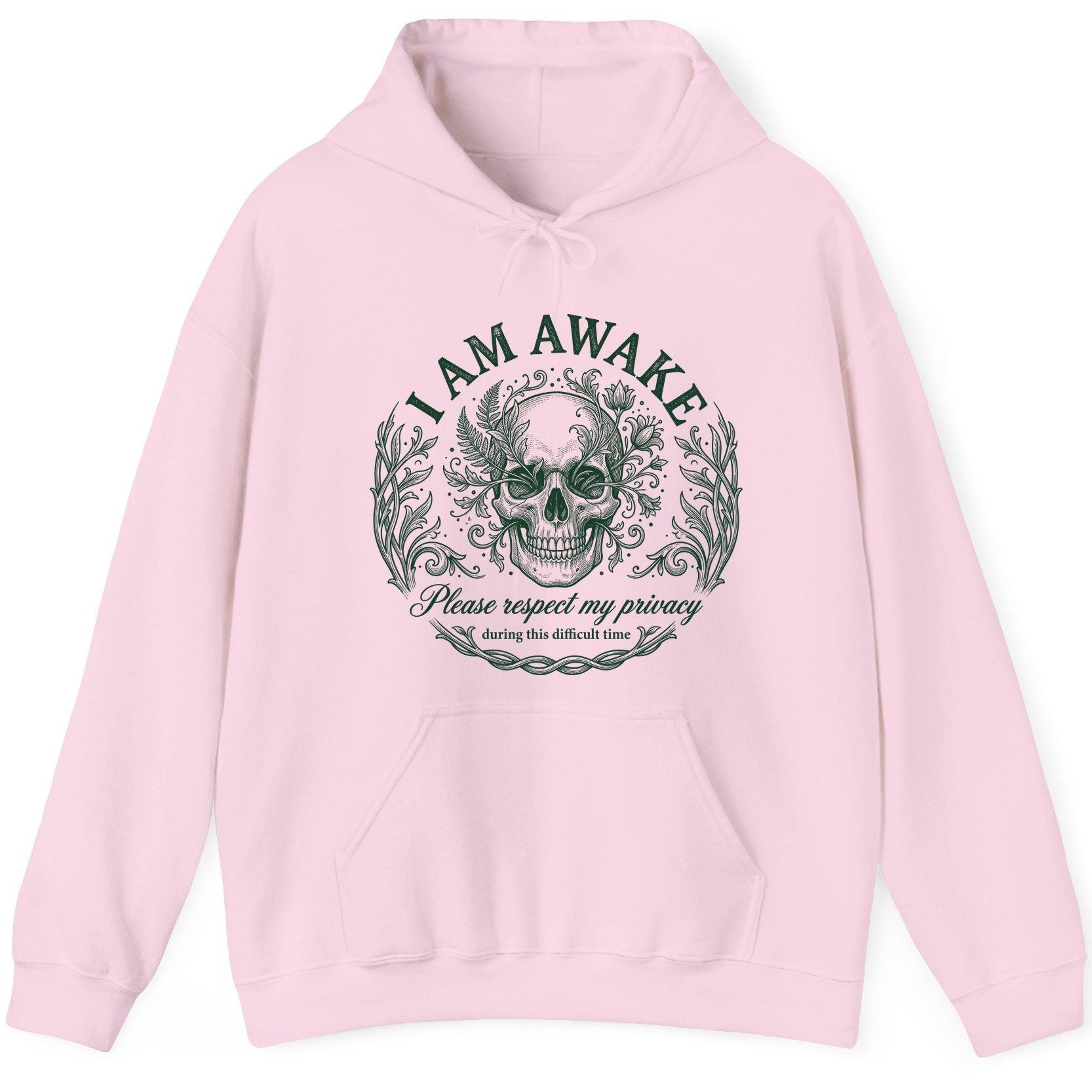I Am Awake Please Respect My Privacy During This Difficult Time sarcastic skull Hoodie Light Pink product mockup
