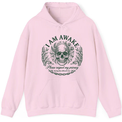 I Am Awake Please Respect My Privacy During This Difficult Time sarcastic skull Hoodie Light Pink product mockup