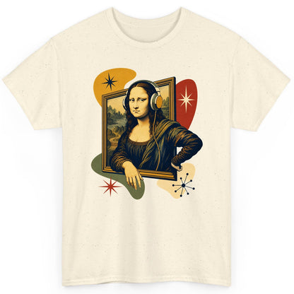 Retro Mona Lisa with Headphones Funny Art Lovers T-Shirt - product mockup - Natural