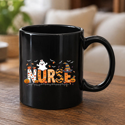 Nurse Halloween Black Mug Black product mockup