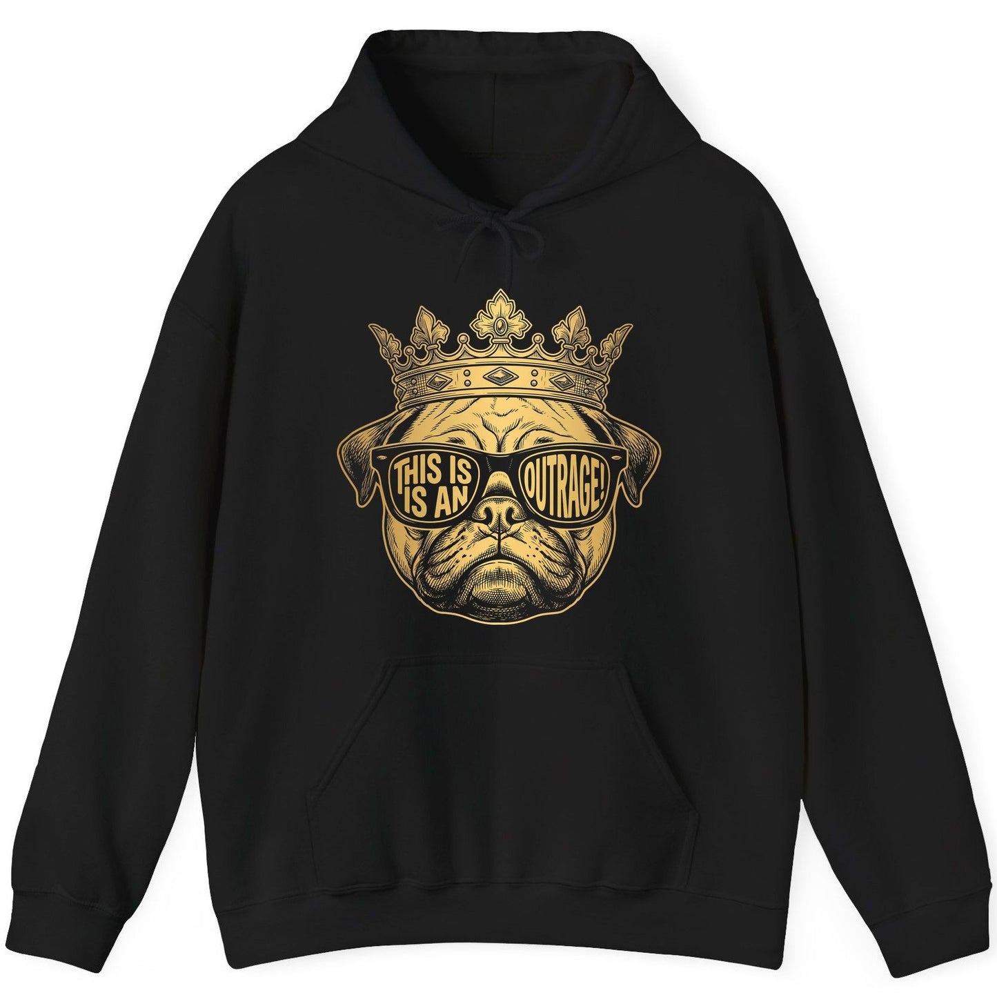 This Is An Outrage! Pug Hoodie Black product mockup