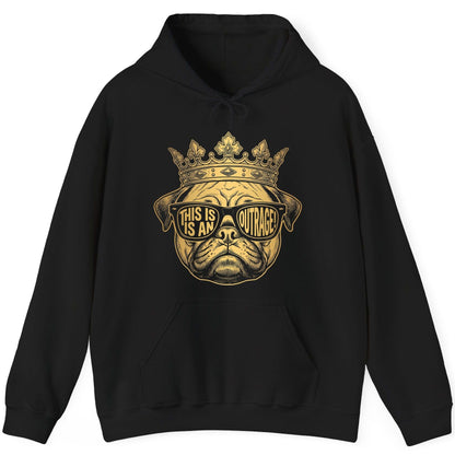 This Is An Outrage! Pug Hoodie Black product mockup
