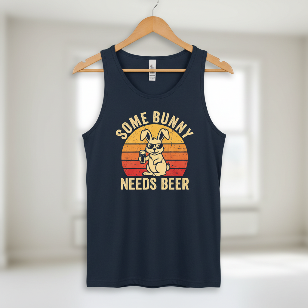 Some Bunny Needs Beer Funny Retro Design Tank Top - Navy