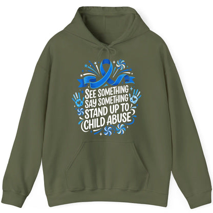 See Something Say Something Stand Up to Child Abuse Prevention Hoodie - product mockup - Military Green