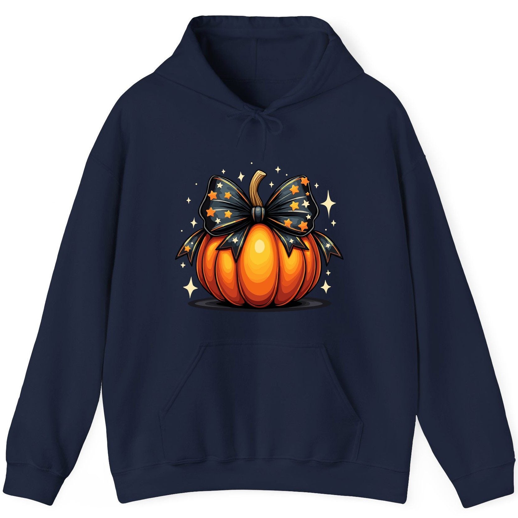 Starry Bow Pumpkin Halloween pumpkin Hoodie Navy product mockup