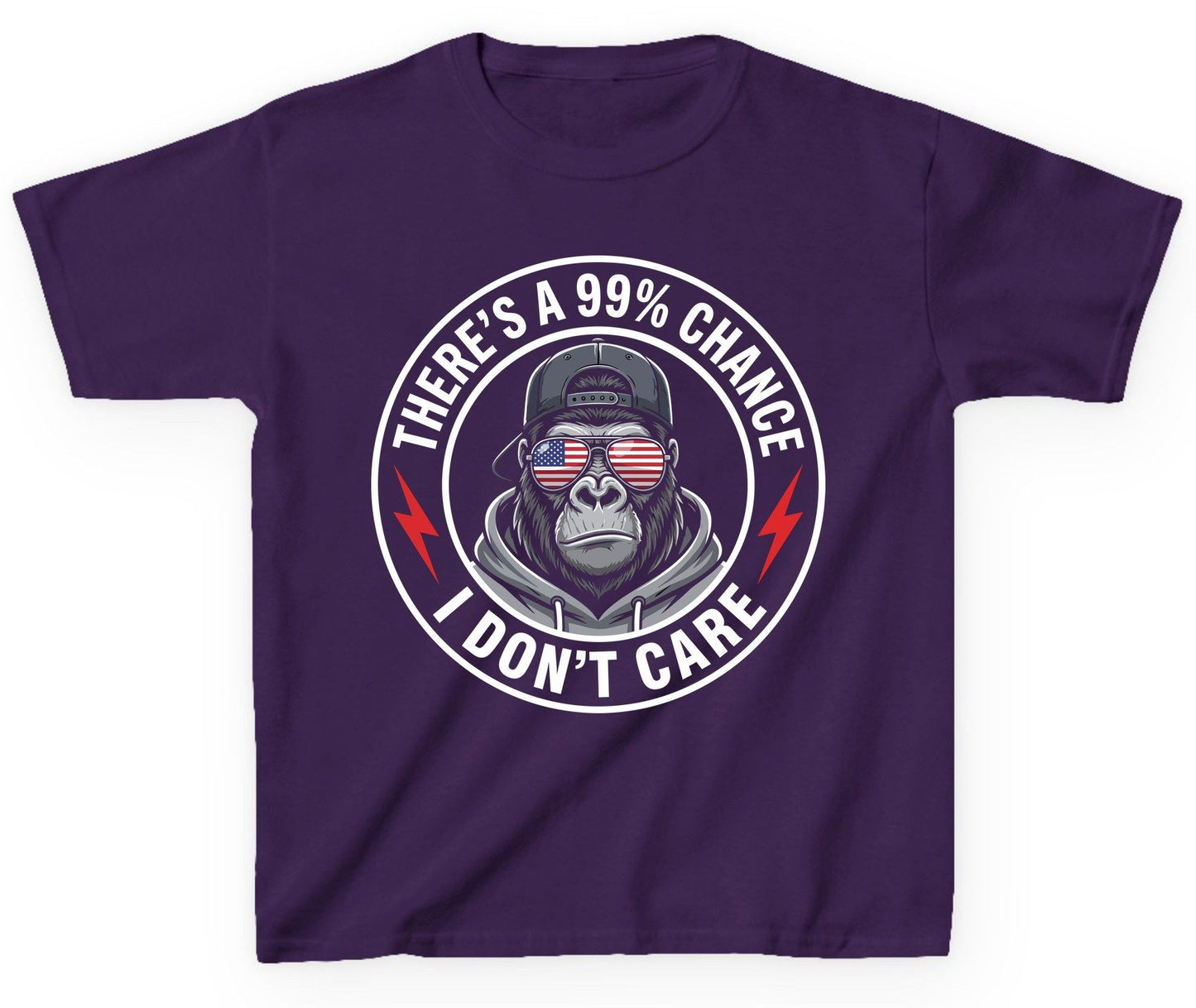 There's a 99% Chance I Don't Care sarcastic gorilla Youth T-Shirt Purple product mockup