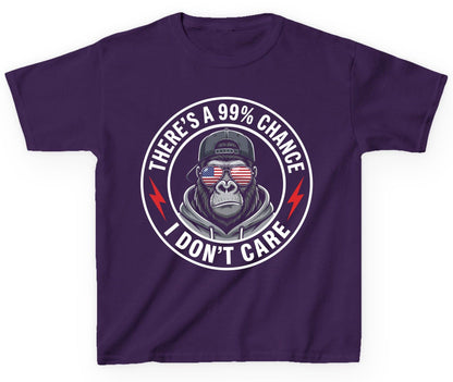 There's a 99% Chance I Don't Care sarcastic gorilla Youth T-Shirt Purple product mockup