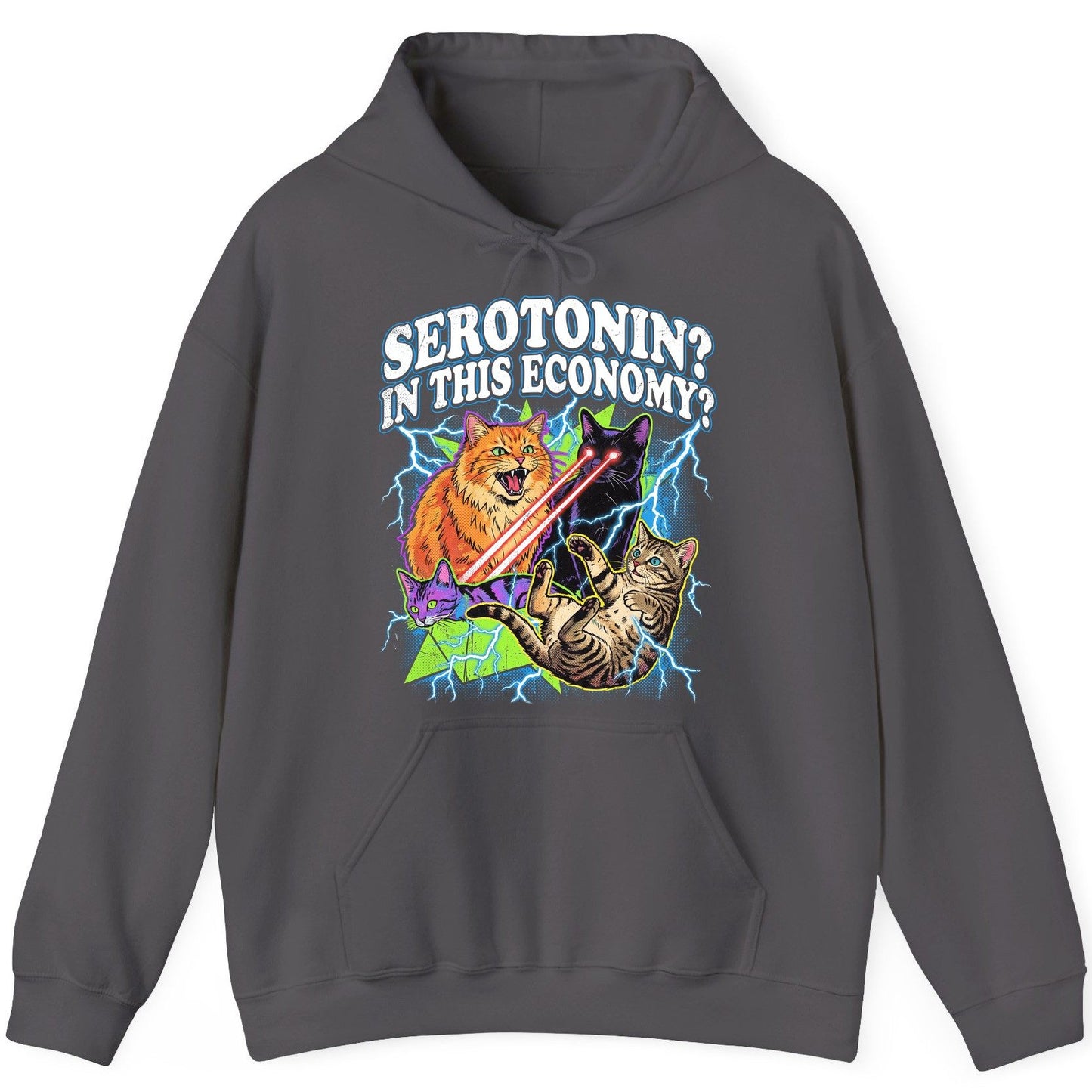 Serotonin in This Economy? cats Hoodie Charcoal product mockup