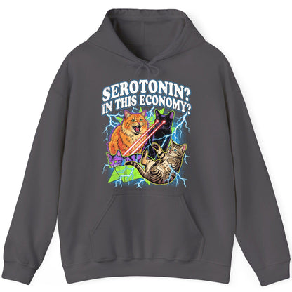 Serotonin in This Economy? cats Hoodie Charcoal product mockup