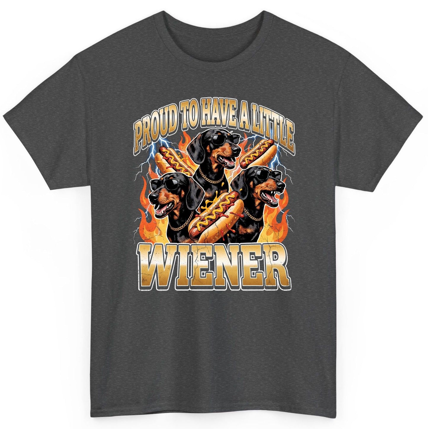 Proud to Have a Little Wiener dachshund T-Shirt Dark Heather product mockup