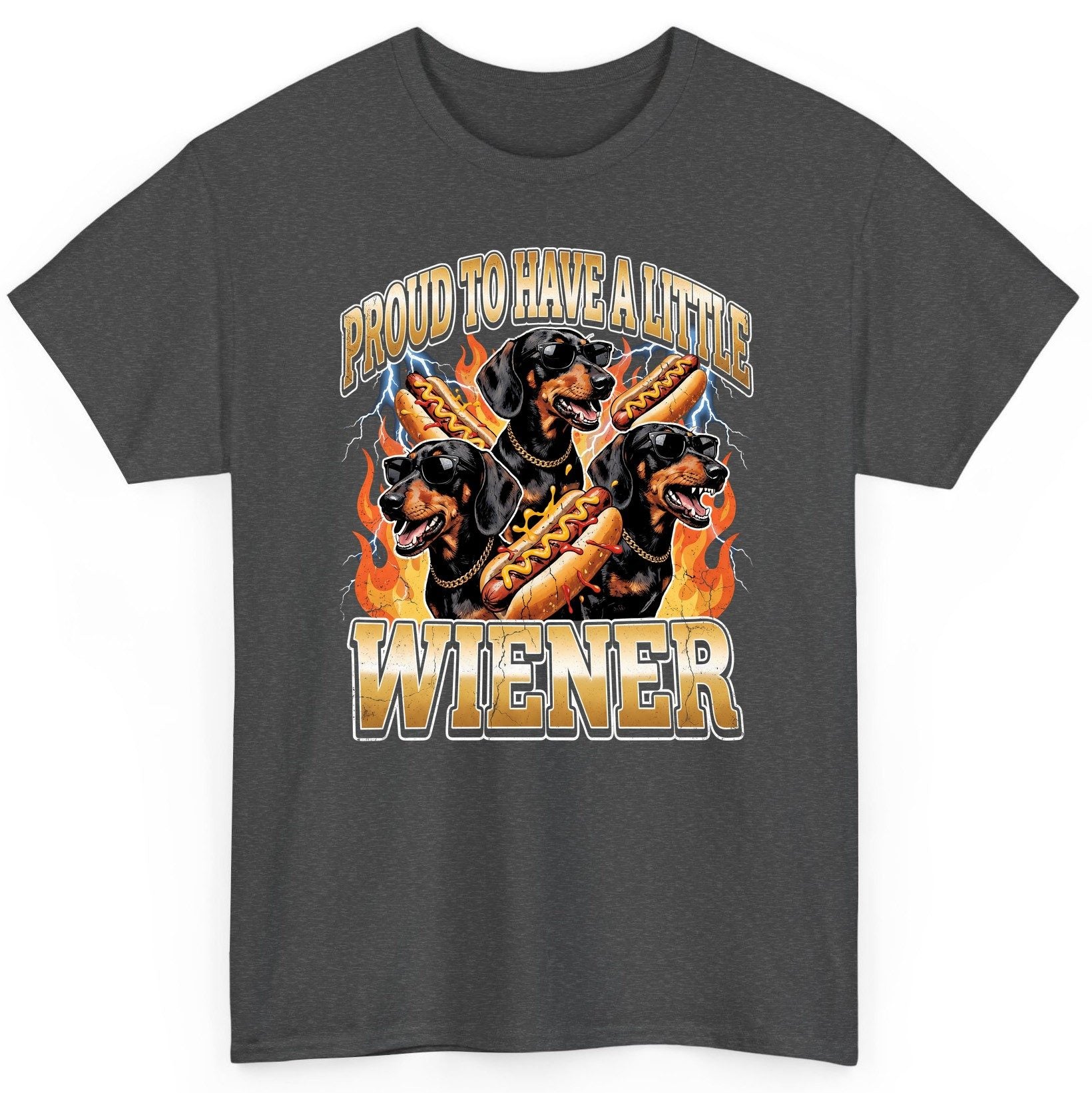 Proud to Have a Little Wiener dachshund T-Shirt Dark Heather product mockup