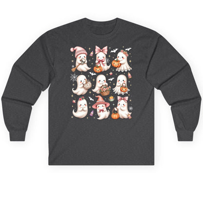 Cute Pink Halloween Ghosts cute Halloween ghosts Long Sleeve Tee Dark Heather product mockup
