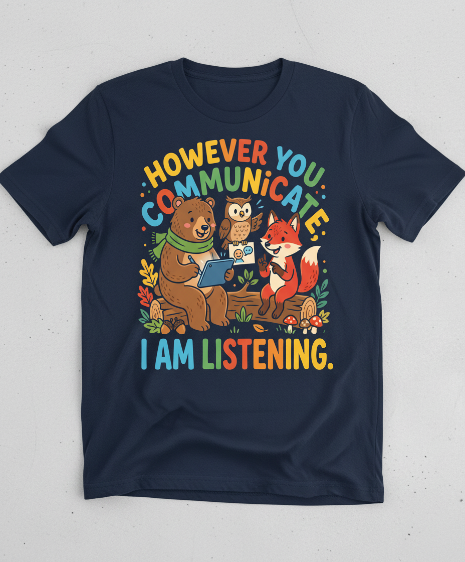 However You Communicate I Am Listening Neurodiversity Awareness Design T-Shirt - Navy
