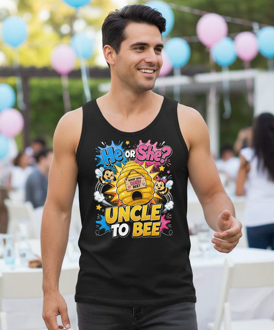 Uncle to Bee Gender Reveal Tank Top - product mockup - Black