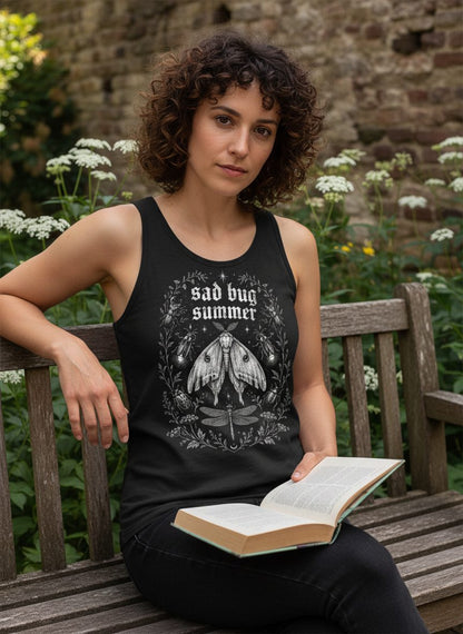 Sad Bug Summer Vintage Insects Tank Top - lifestyle model mockup - Black