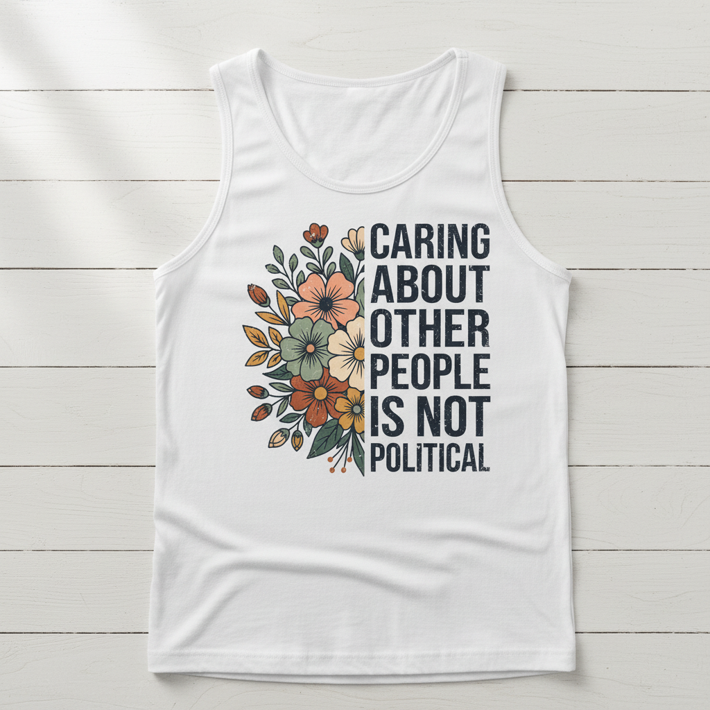 Caring About Other People Is Not Political Floral Design Tank Top - White