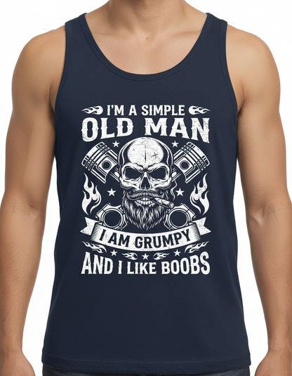 I'm A Simple Old Man I Am Grumpy And I Like Boobs Skull Pistons Tank Top - Navy