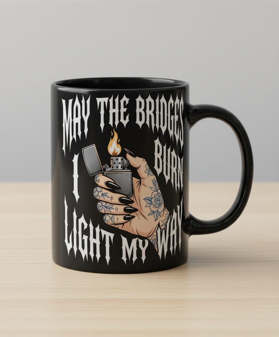 May The Bridges I Burn Light My Way Tattoo Hand Lighter Black Mug - Black