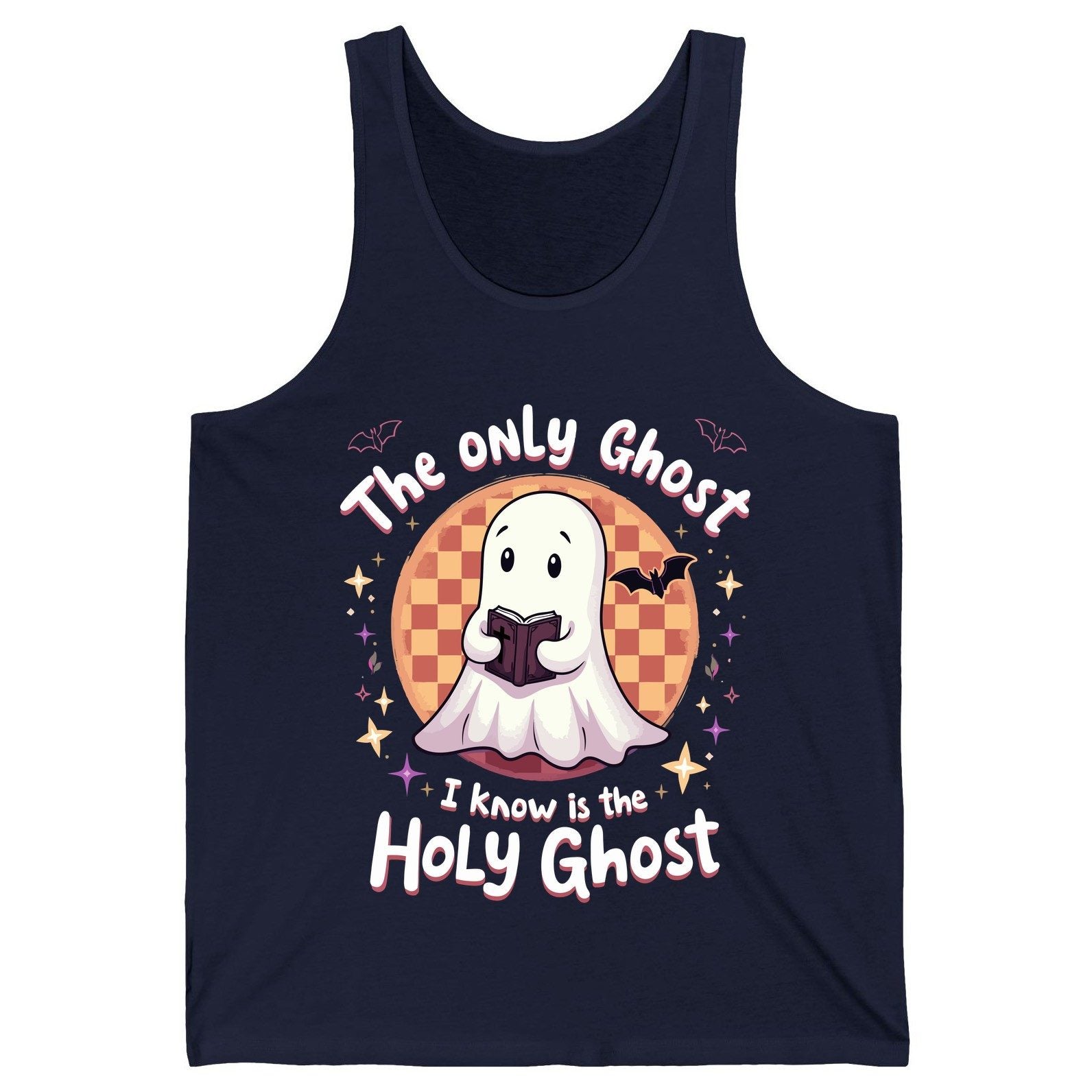 The Only Ghost I Know Is the Holy Ghost christian Halloween Tank Top Navy product mockup