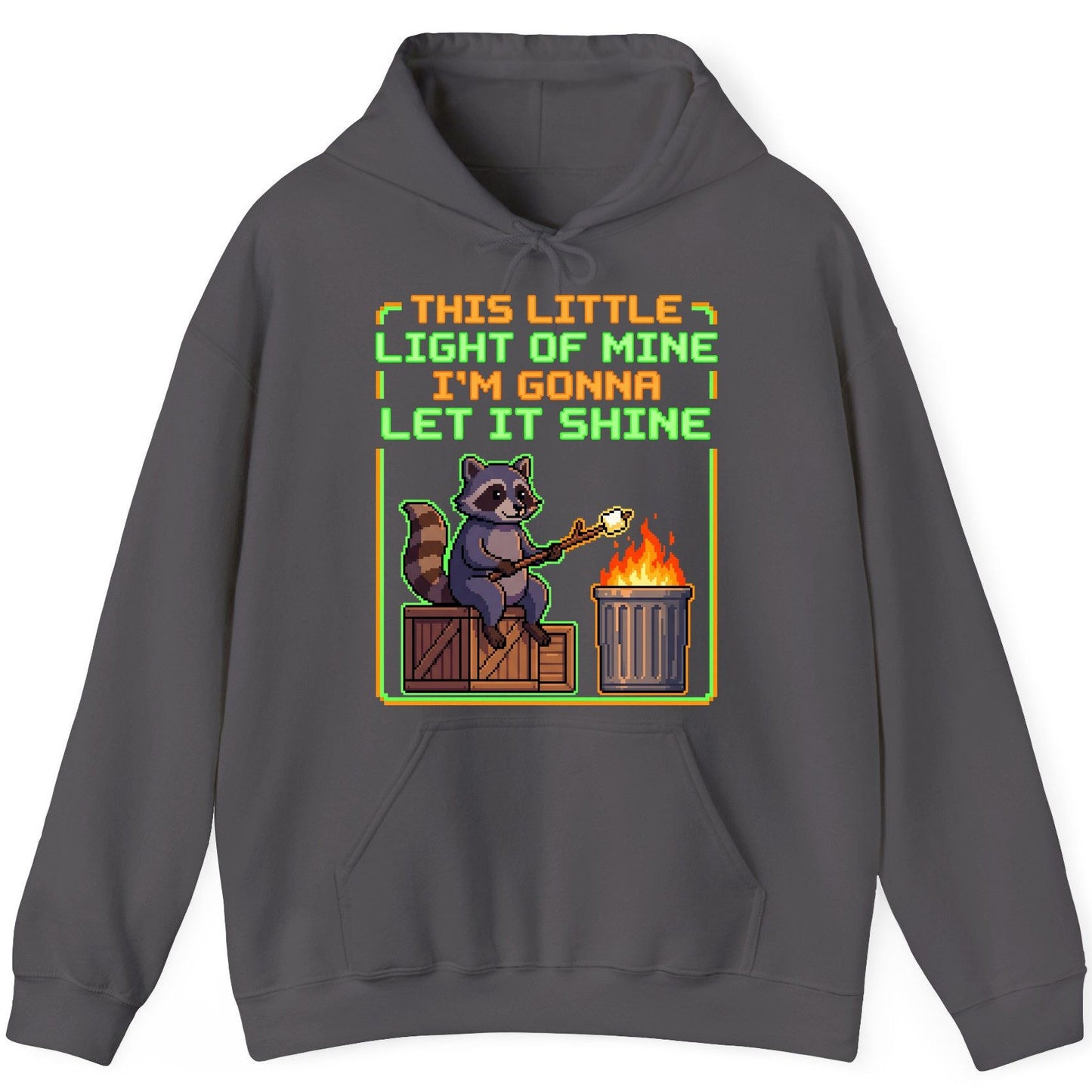 THIS LITTLE LIGHT OF MINE I'M GONNA LET IT SHINE Raccoon Hoodie Charcoal product mockup