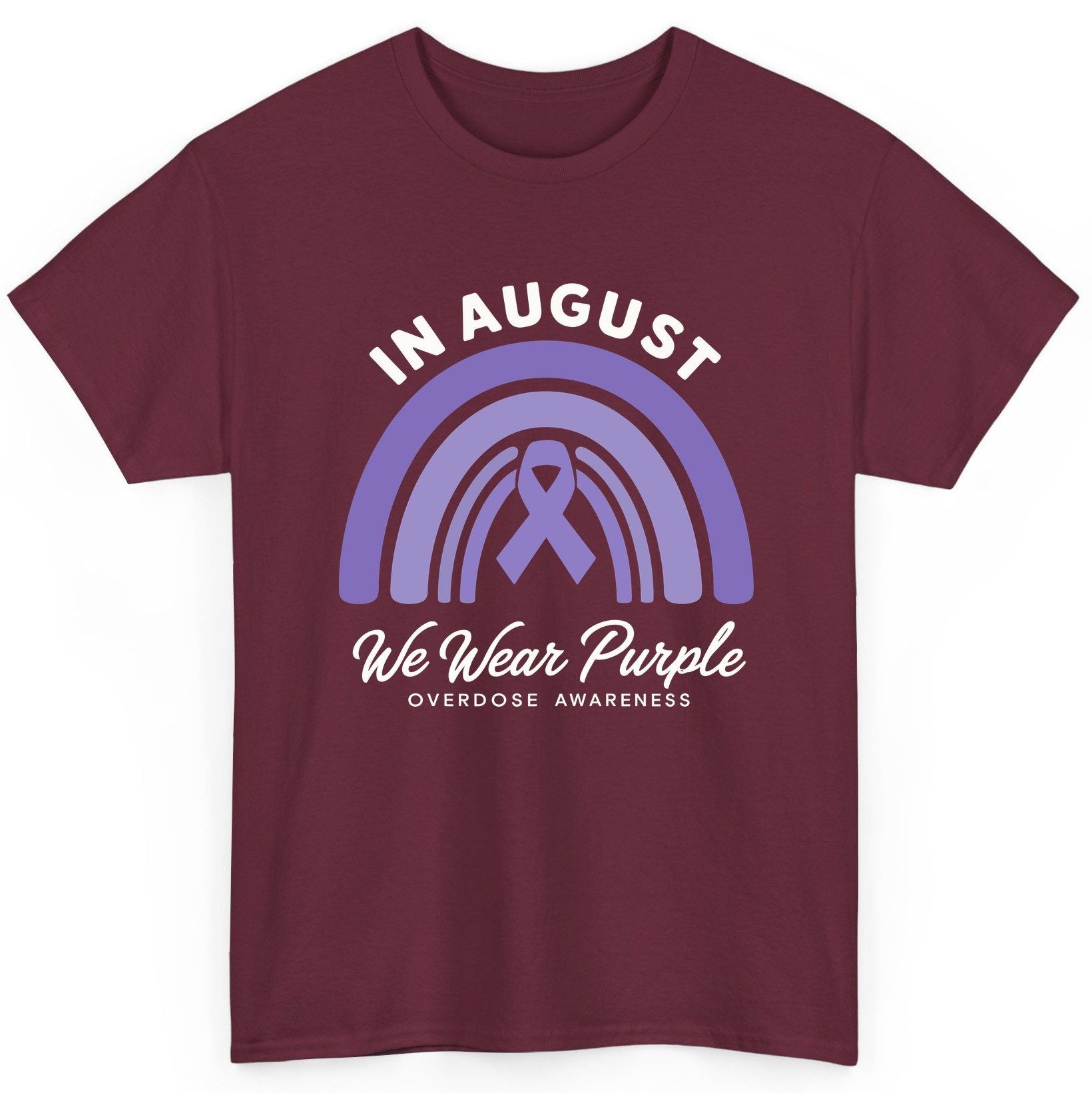 In August We Wear Purple Overdose Awareness overdose awareness T-Shirt Maroon product mockup