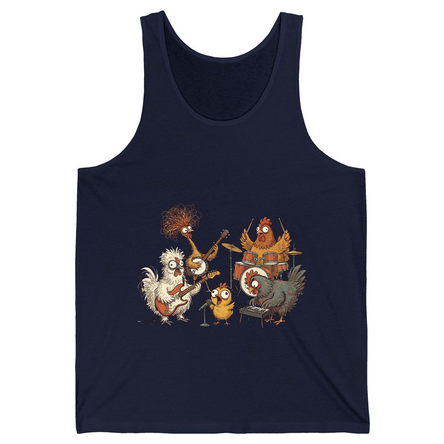 Chicken Rock Band chicken rock band Tank Top Navy product mockup