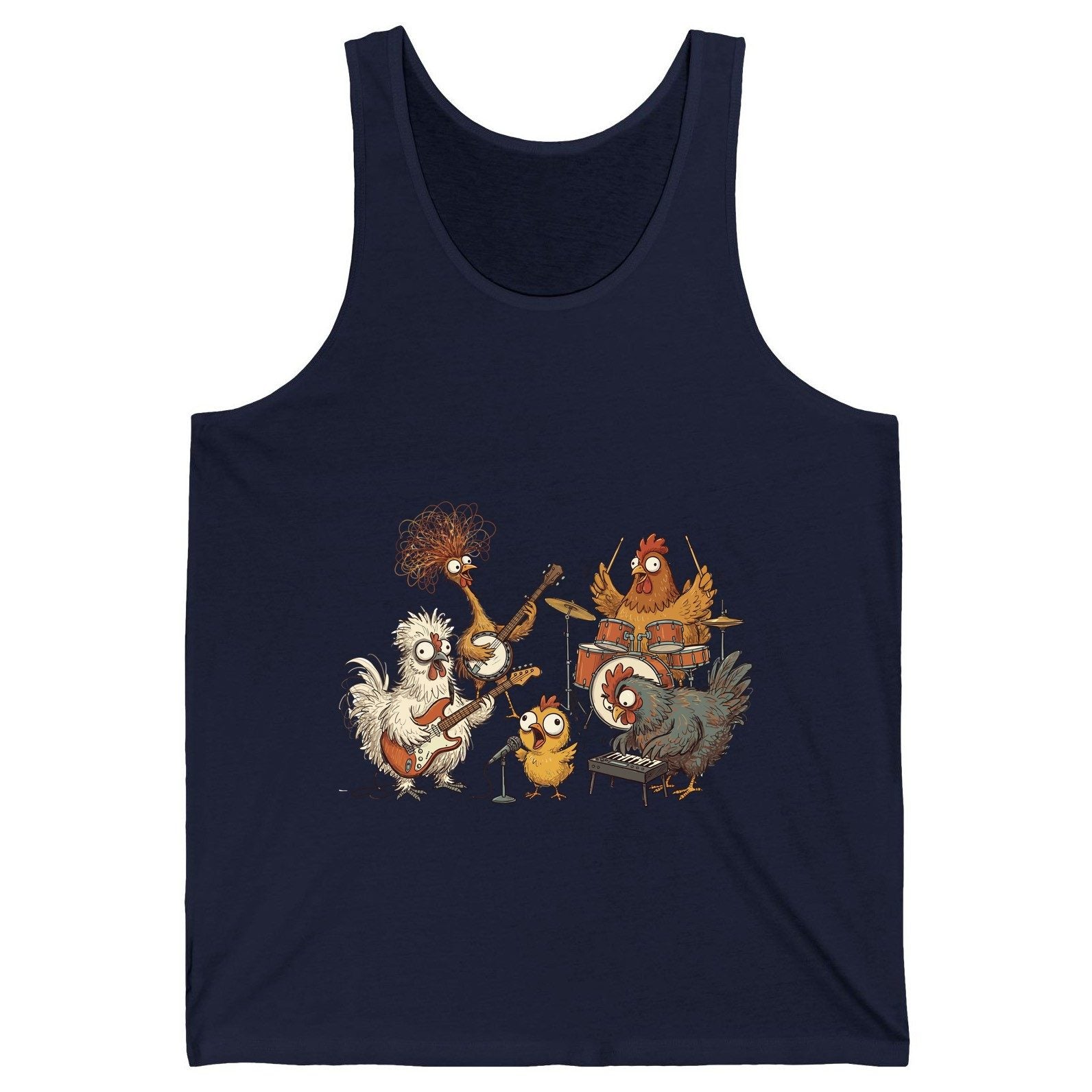 Chicken Rock Band chicken rock band Tank Top Navy product mockup