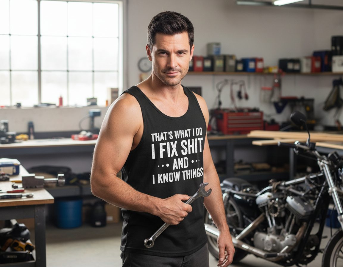THAT'S WHAT I DO I FIX SHIT AND I KNOW THINGS Tank Top - lifestyle model mockup - Black