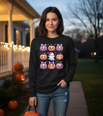 Kawaii Halloween Pumpkins kawaii Halloween Long Sleeve Tee Black lifestyle mockup