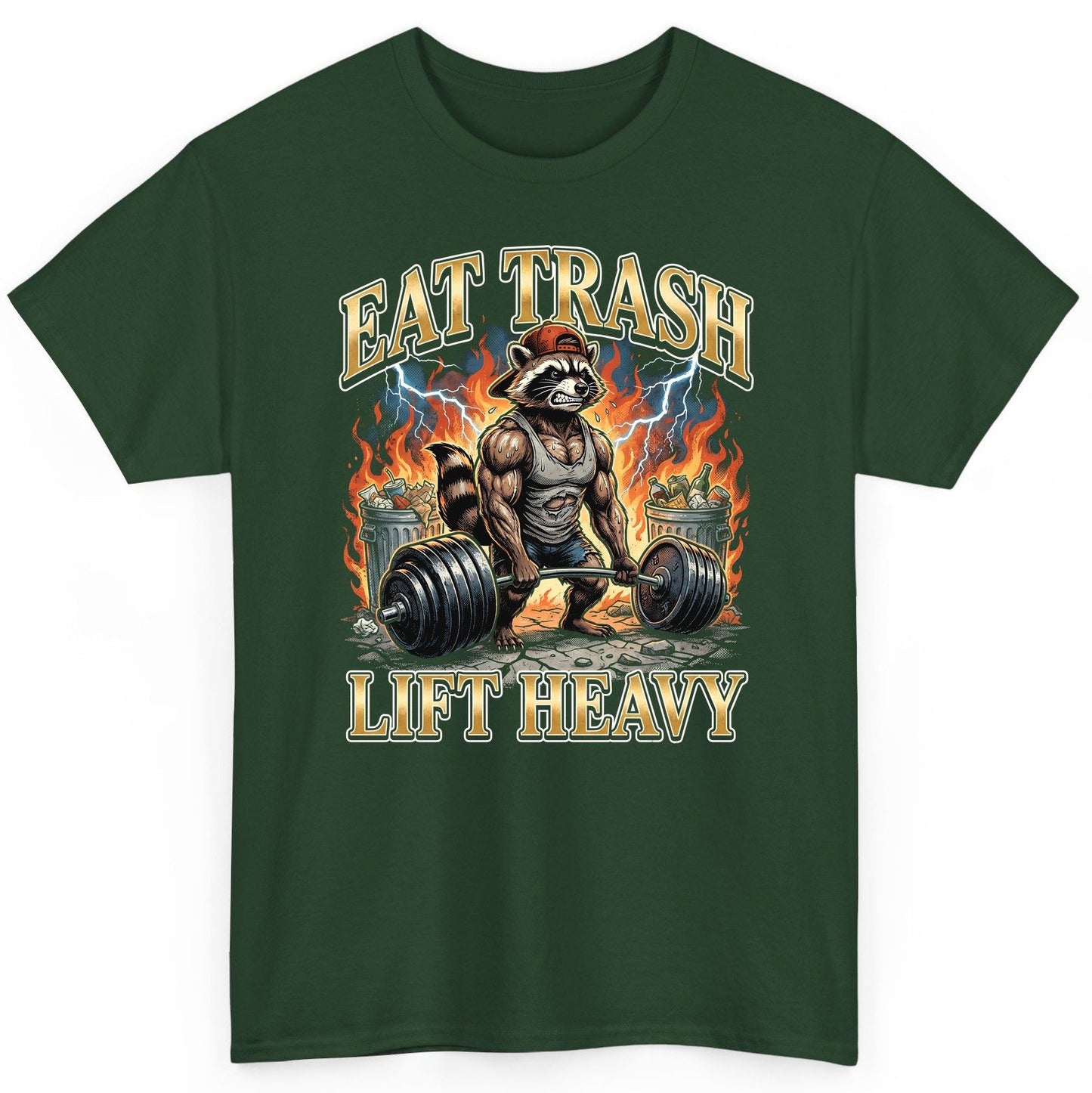 Eat Trash Lift Heavy raccoon T-Shirt Forest Green product mockup