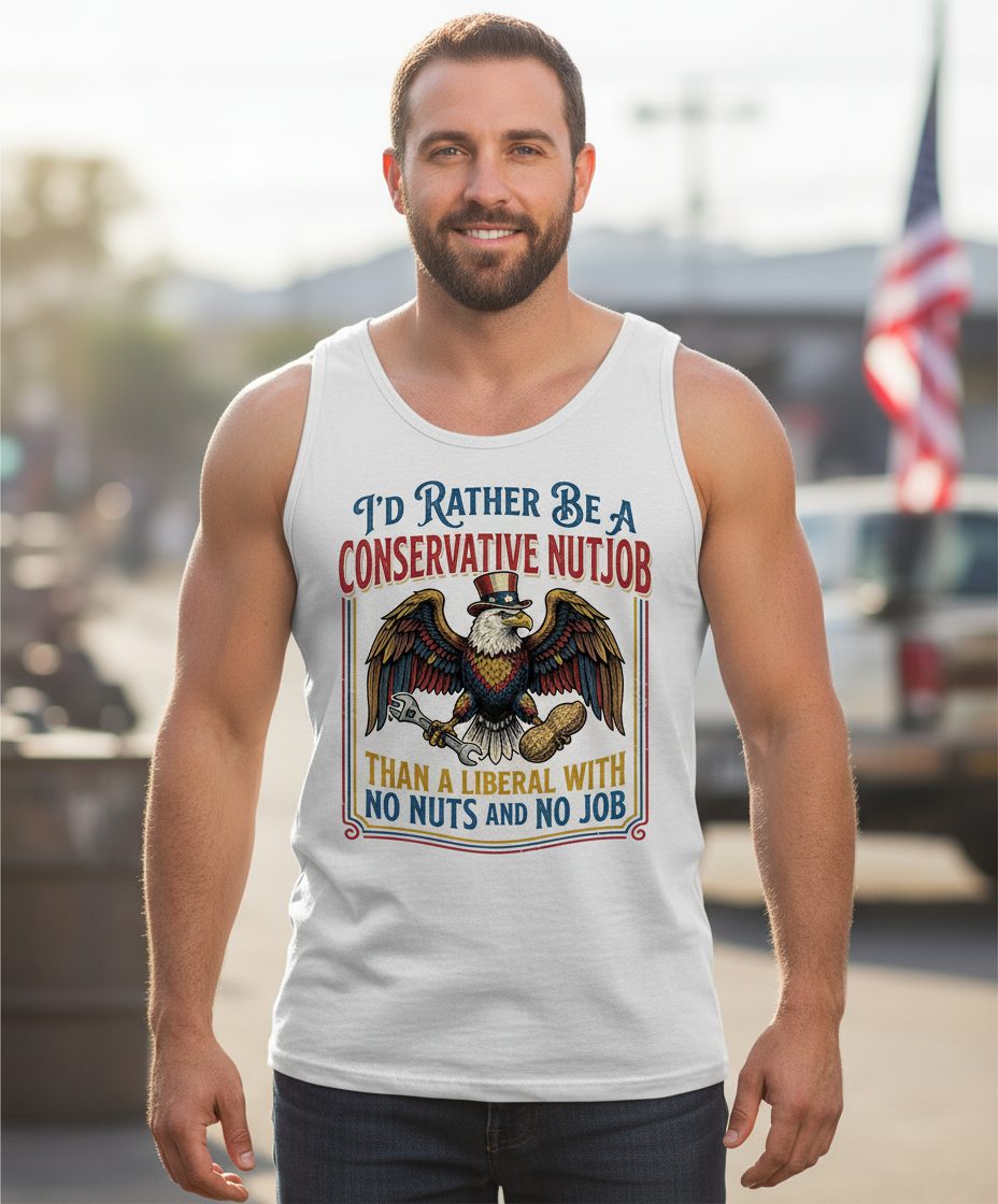 I'D RATHER BE a Conservative NUTJOB THAN a Liberal WITH NO Tank Top - lifestyle model mockup - White