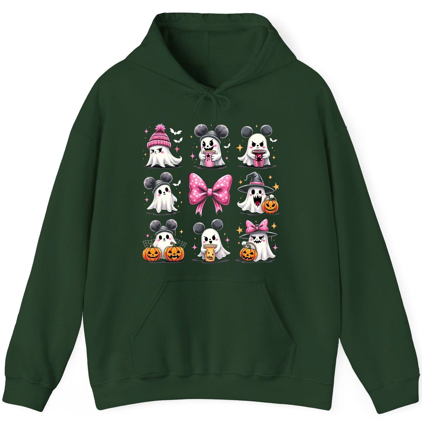 Cute Pink Halloween Ghosts Halloween ghosts Hoodie Forest Green product mockup