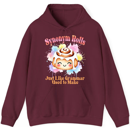 Synonym Rolls Just Like Grammar Used to Make grammar pun Hoodie Maroon product mockup