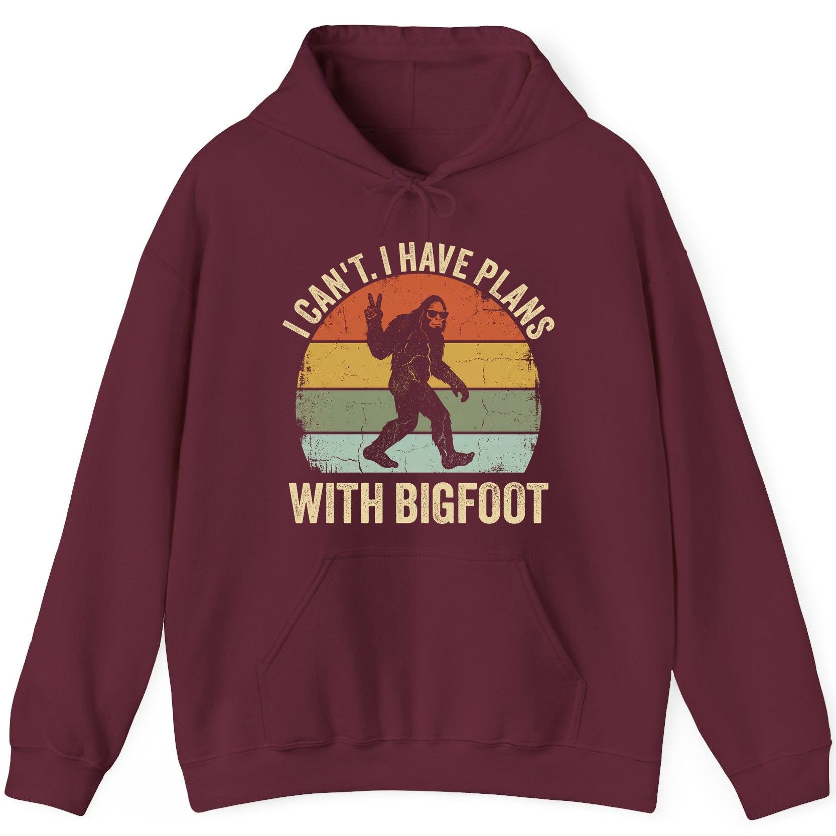 I Can't I Have Plans with Bigfoot bigfoot Hoodie Maroon product mockup
