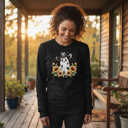 Cowboy Ghost Sunflowers cowboy ghost Long Sleeve Tee Black lifestyle mockup