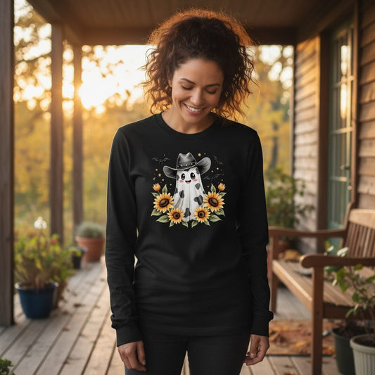 Cowboy Ghost Sunflowers cowboy ghost Long Sleeve Tee Black lifestyle mockup