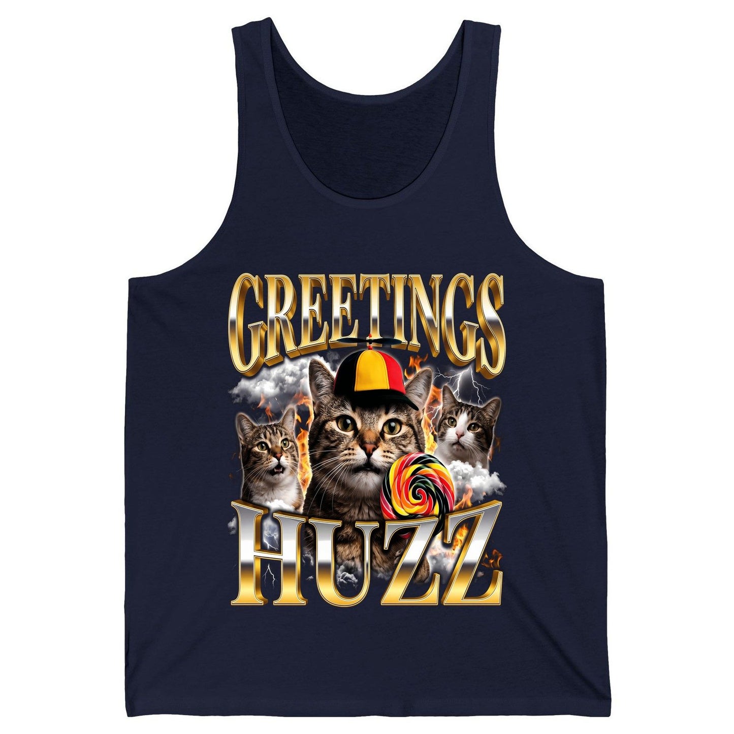 Greetings HUZZ Funny Cats Tank Top - product mockup - Navy