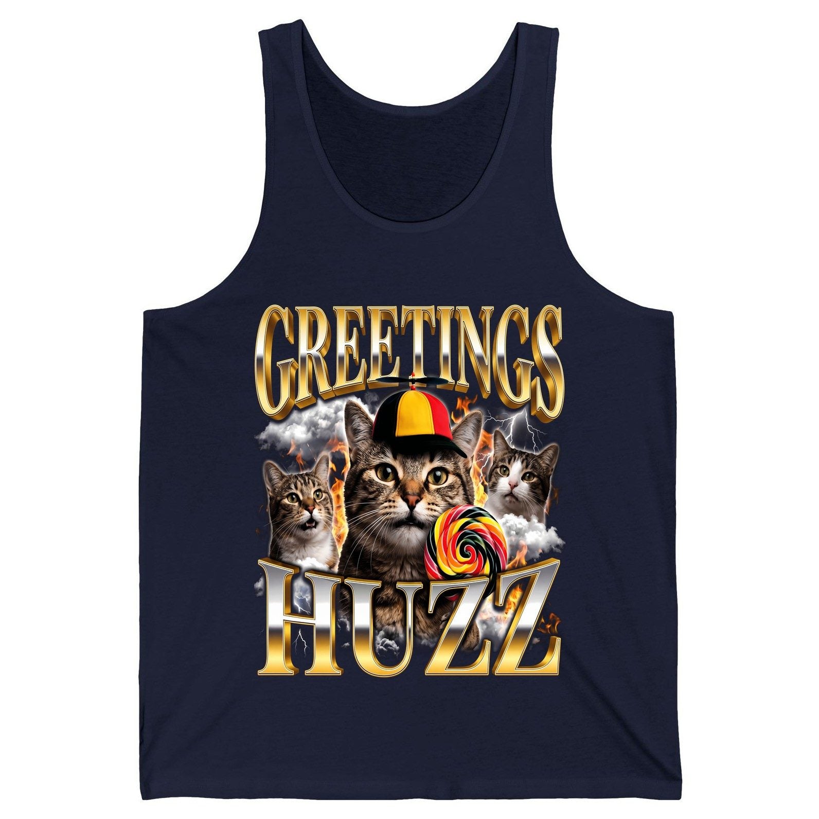 Greetings HUZZ Funny Cats Tank Top - product mockup - Navy