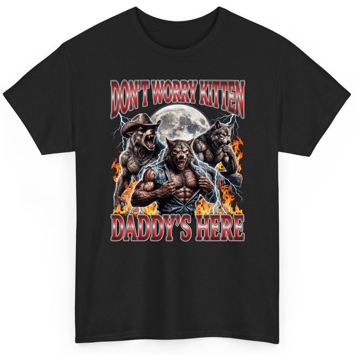 Don't Worry Kitten Daddy's Here werewolves T-Shirt Black product mockup