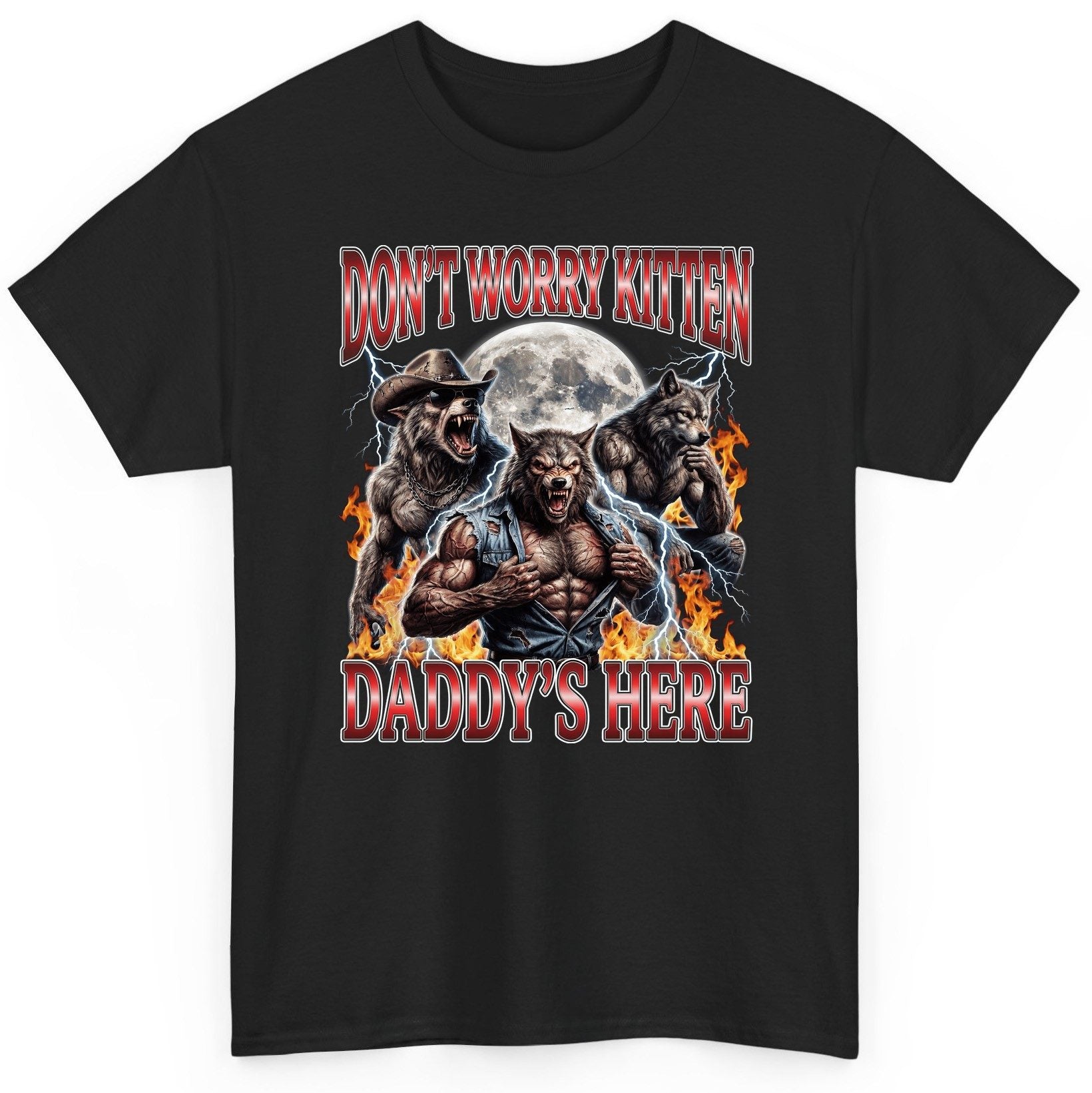 Don't Worry Kitten Daddy's Here werewolves T-Shirt Black product mockup