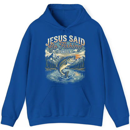 JESUS SAID Go Fishing LUKE 5 4 Retro Christian Hoodie - product mockup - Royal
