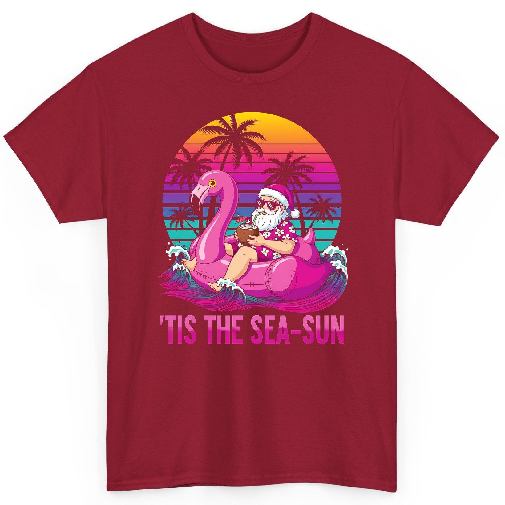 'Tis the Sea-Sun tropical santa claus T-Shirt Cardinal Red product mockup