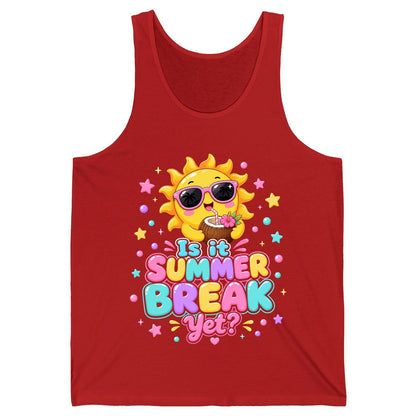 Is It SUMMER BREAK Yet Funny Vacation Tank Top - product mockup - Red