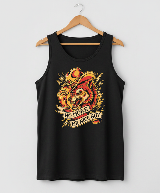 No More Mr Nice Guy Wolf Cowboy Tattoo Art Tank Top - Black