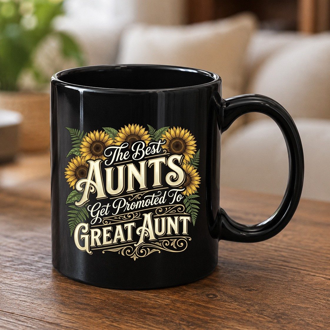 The Best AUNTS Get Promoted to GREAT AUNT Retro Black Mug - product mockup - Black