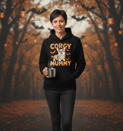 Corgy Mummy corgi Hoodie Black lifestyle mockup