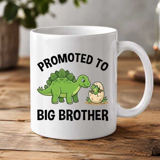 Promoted to Big Brother Dinosaur White Mug - product mockup - White
