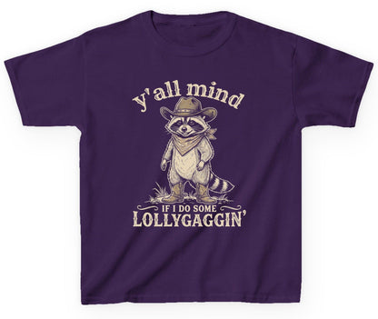 Y'all Mind IF I DO SOME Lollygagging' Youth T-Shirt - product mockup - Purple